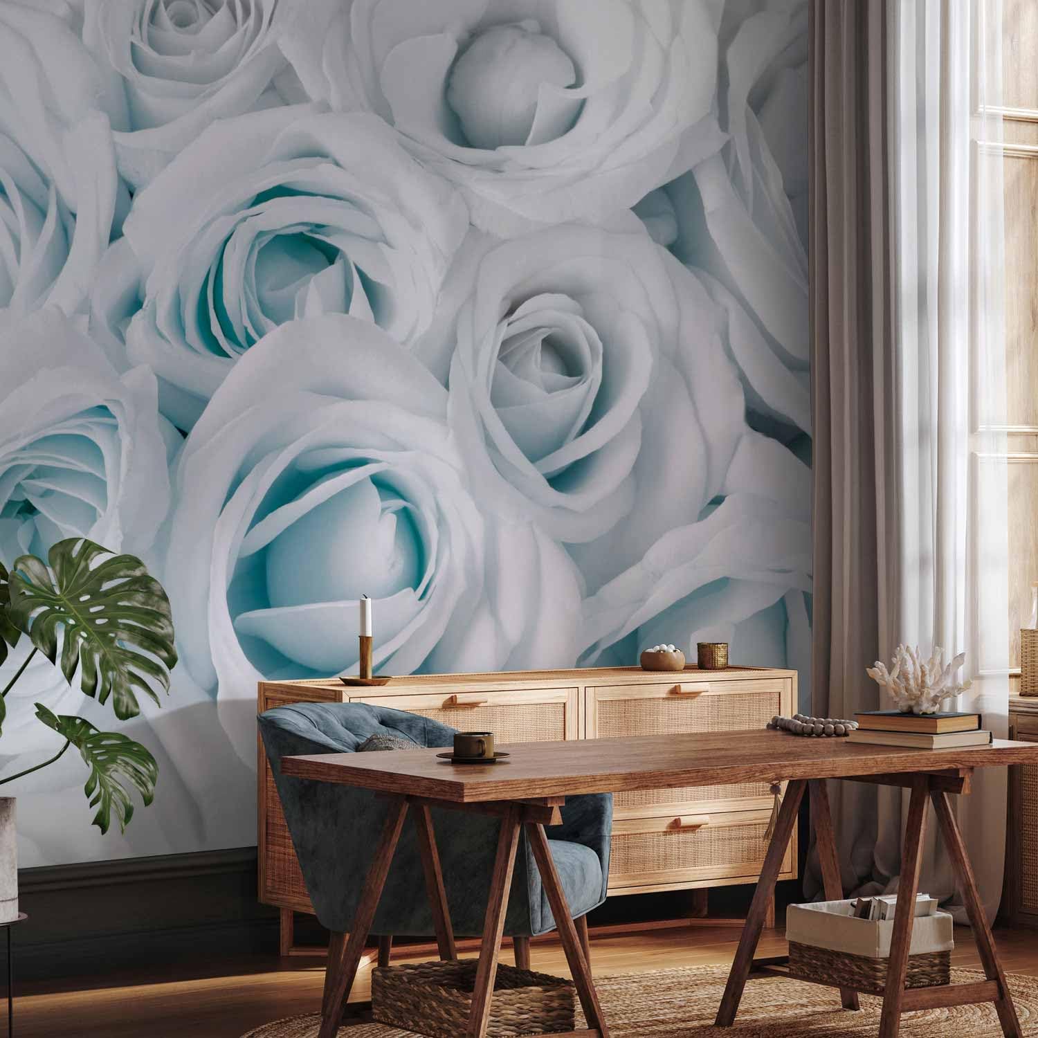 murando Fotomurales Flores Rosa 250x175 cm XXL Papel pintado | tejido no tejido Decoración de Pared decorativos Murales moderna Diseno Fotográfico azul blanco
