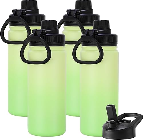 Miniatura 79 de DOMICARE Botella de agua aislada, 22 onzas, botella deportiva reutilizable de acero inoxidable aislada al vacío con tapa de popote y tapa de