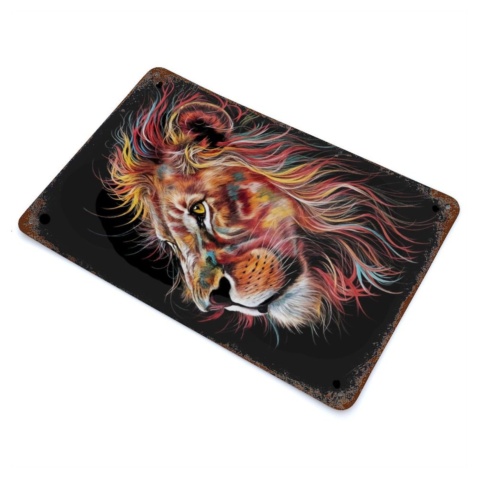 Garage Style Colorful Lion Portrait Rusty Metal Tin Sign 11.8"x7.9", Farmhouse Wall Decor for Bar And Workshop