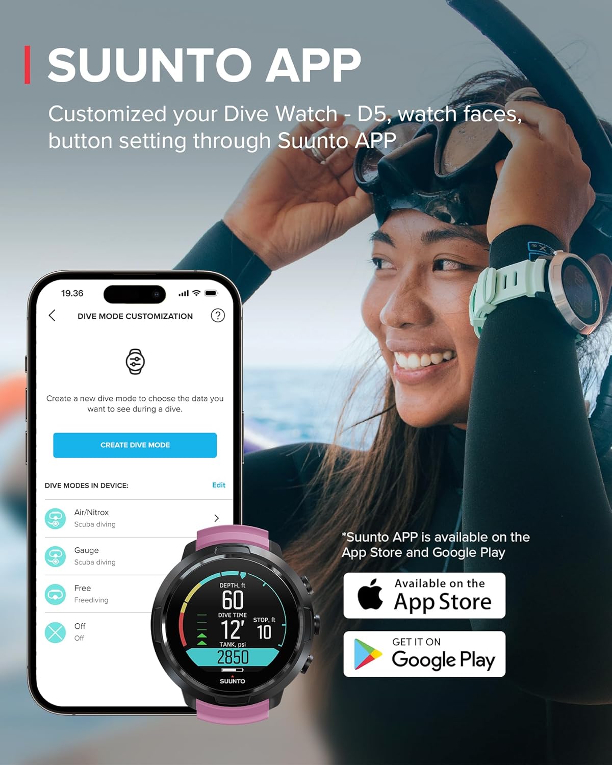SUUNTO D5 Dive Computer with Color Screen and Exchangeable Straps, Wildberry