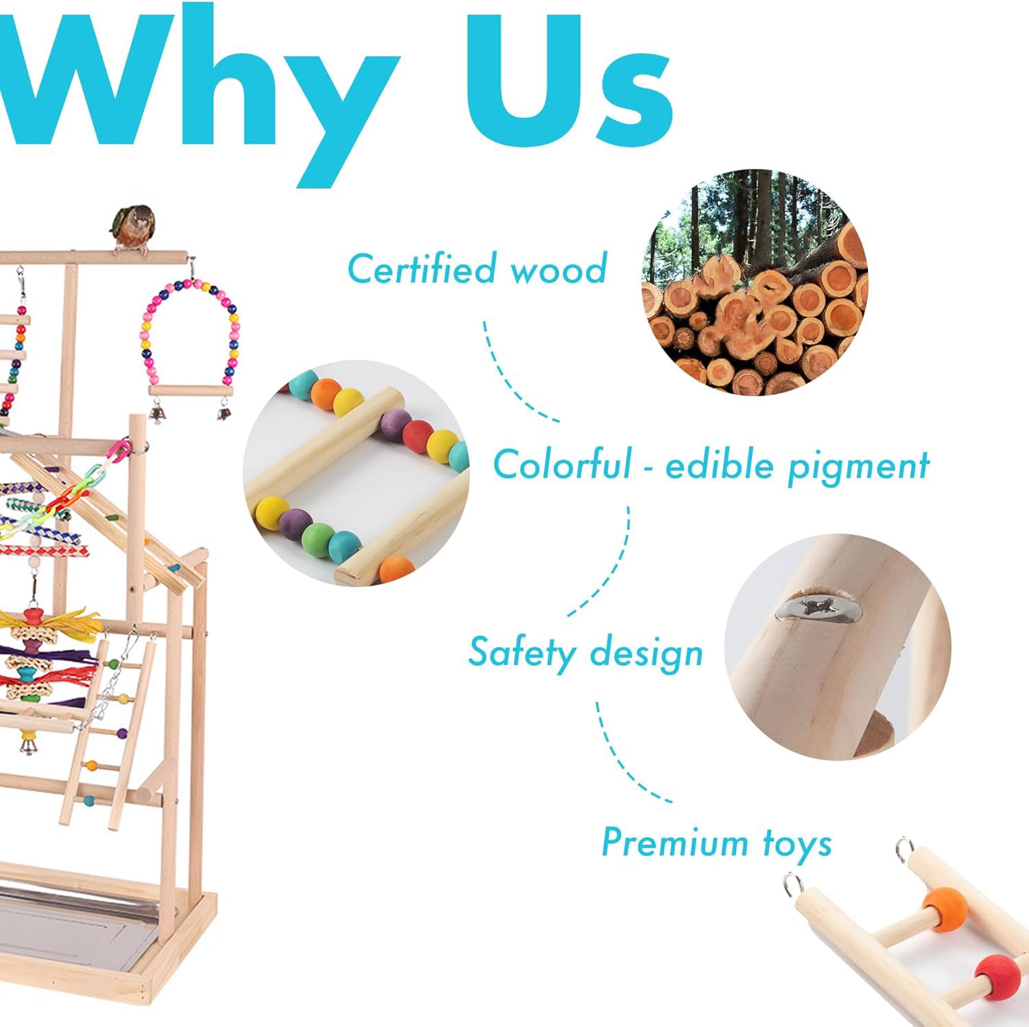 Parque Infantil de Cacatúas,con Comederos de Acero Inoxidable, Cadena de Plástico de Colores para Mascotas, para Loros y Otros Pájaros,94.5 * 48 * 33.5cm