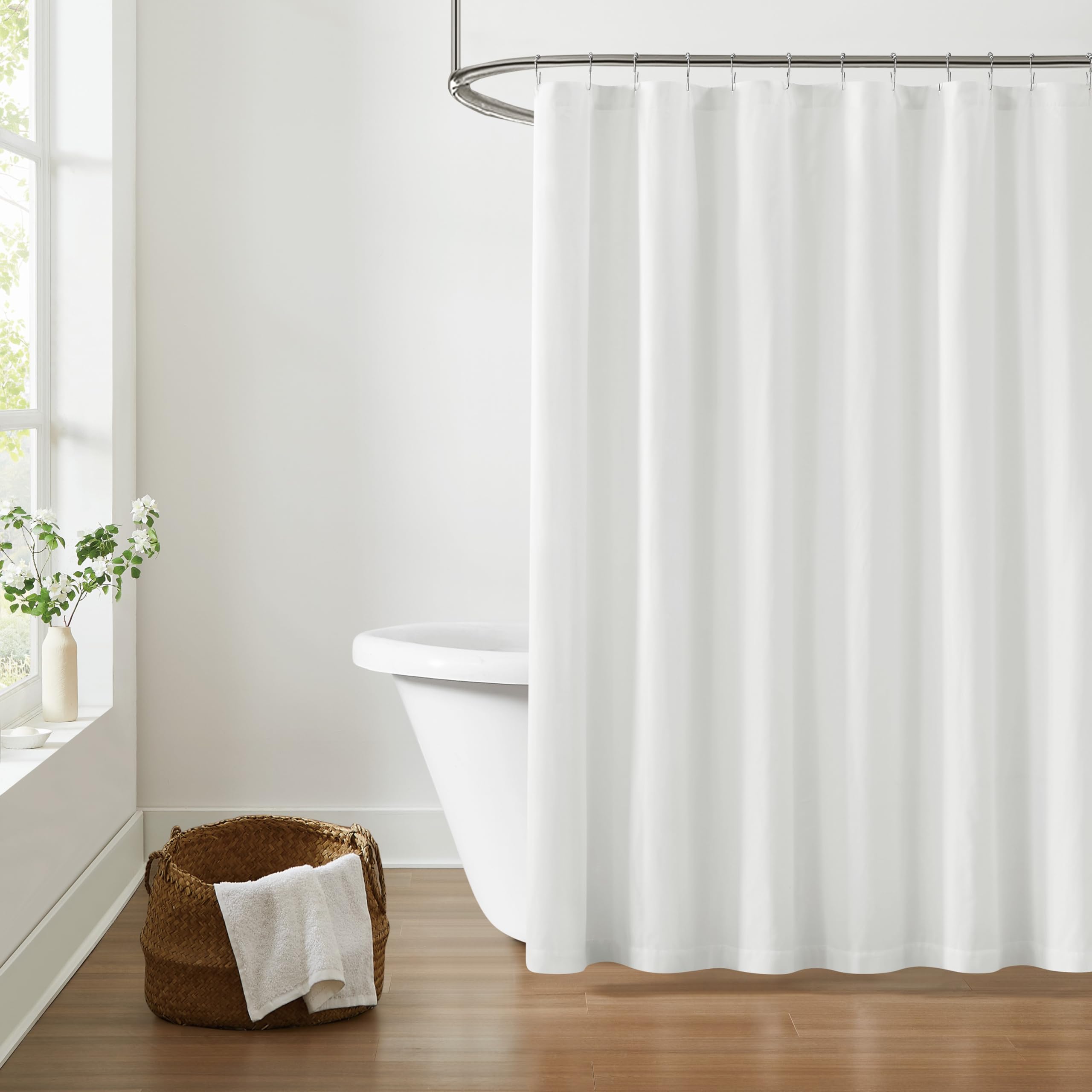 Brooklyn Loom Solid Cotton Percale White Shower Curtain, Solid Color Themed, Oeko-TEX Certified Confidence