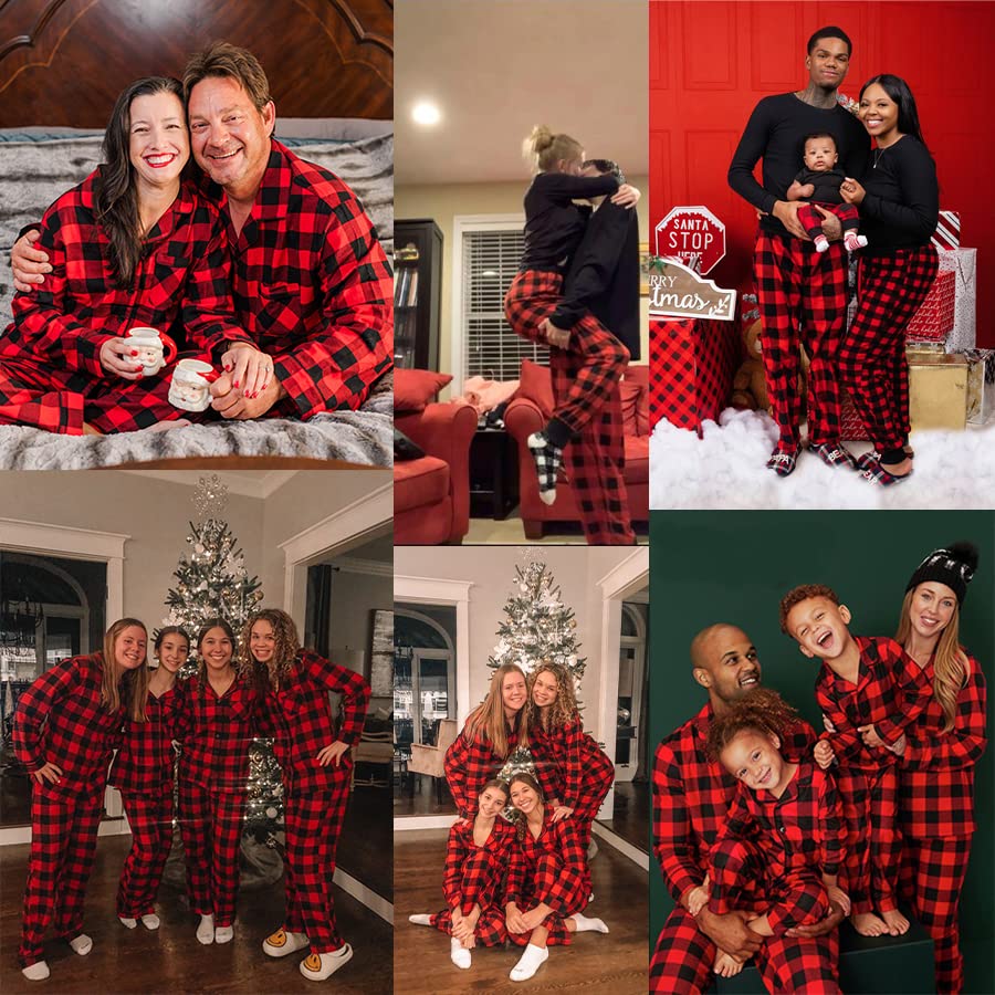 SWOMOG Family Matching Pajamas Set Christmas Plaid Pajamas for Men Women Long Sleeve Sleepwear Pjs Set3