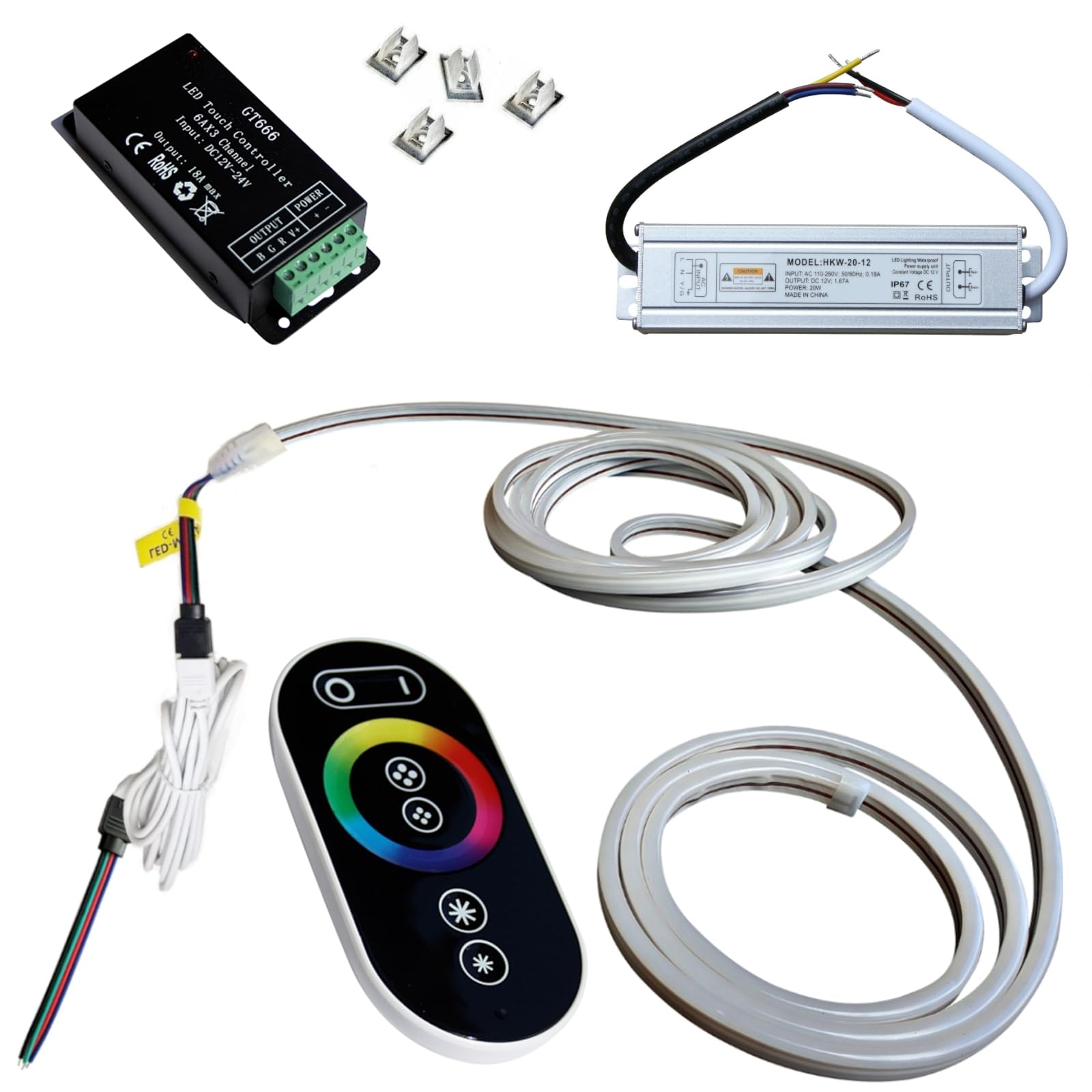 1-5 m RGB 12 V + 230 V fuente de alimentación + alargador (3 m) tira LED tira de luz bajo bancos iluminación sauna iluminación (2 m – m/52,49 €)