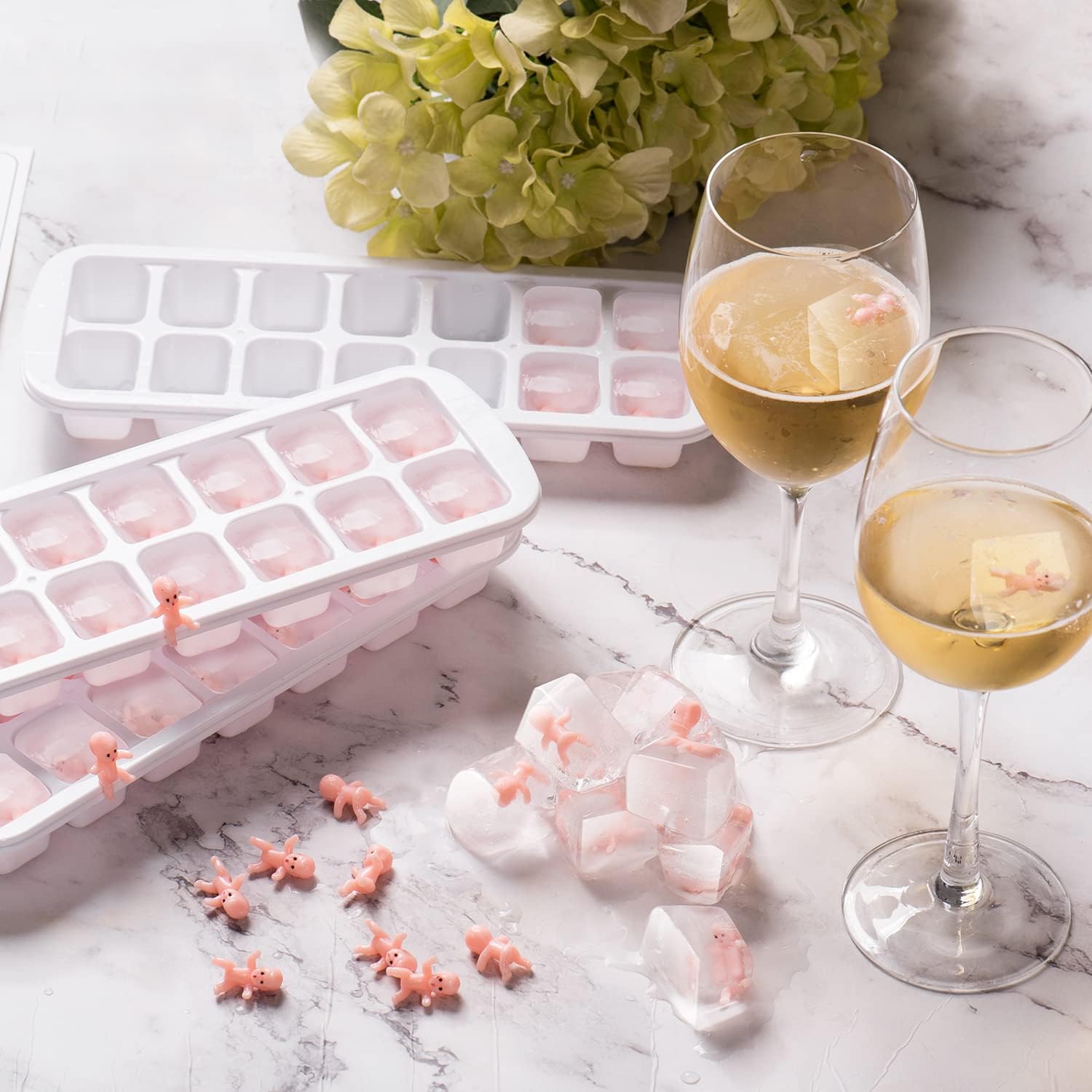 My Water Broke Baby Shower Game with 80 Mini Plastic Babies, 3 Ice Cube Trays and 1 Sign, Used for Ice Baby Shower Games, White