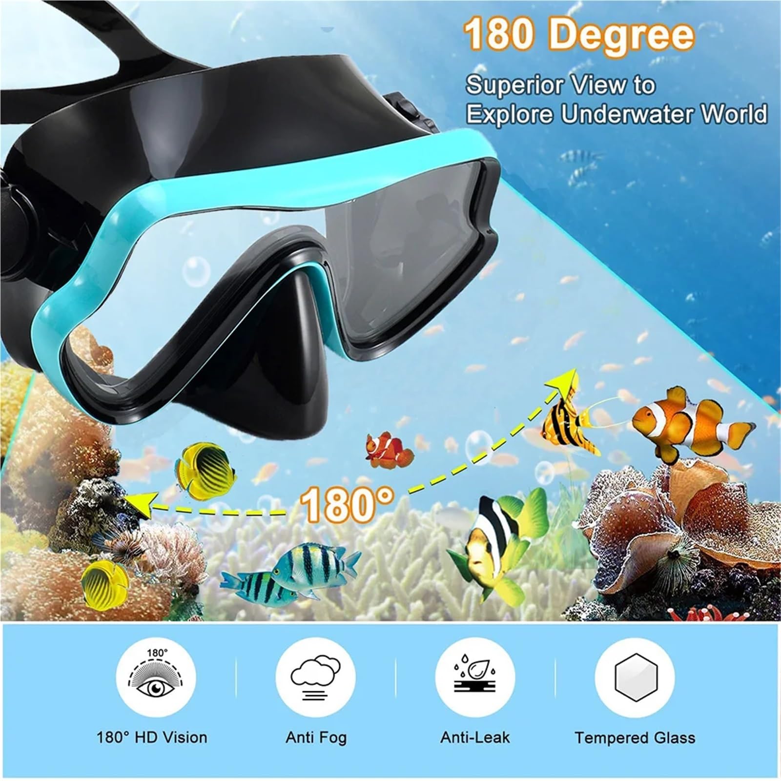 Kit de de Buceo Máscaras de Buceo, Equipo de Snorkel, Falda de Silicona para Adultos, Gafas antivaho, Equipo para Piscina Buceo(Blue Set)
