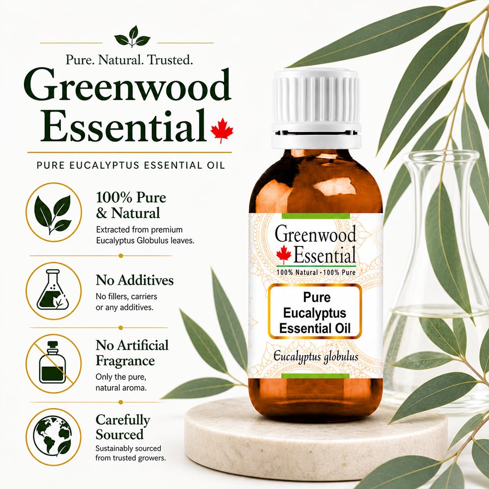 Greenwood Essential Naturreine Ätherisches Eukalyptusöl (Eucalyptus globulus) Dampfdestilliert 100ml X 2 (6.76 oz)