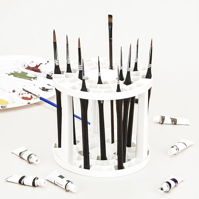 golden maple Paint Brush Holder Art Brush Organizer White Plastic Round Brush Stand for Artist Painting, 49 Holes.