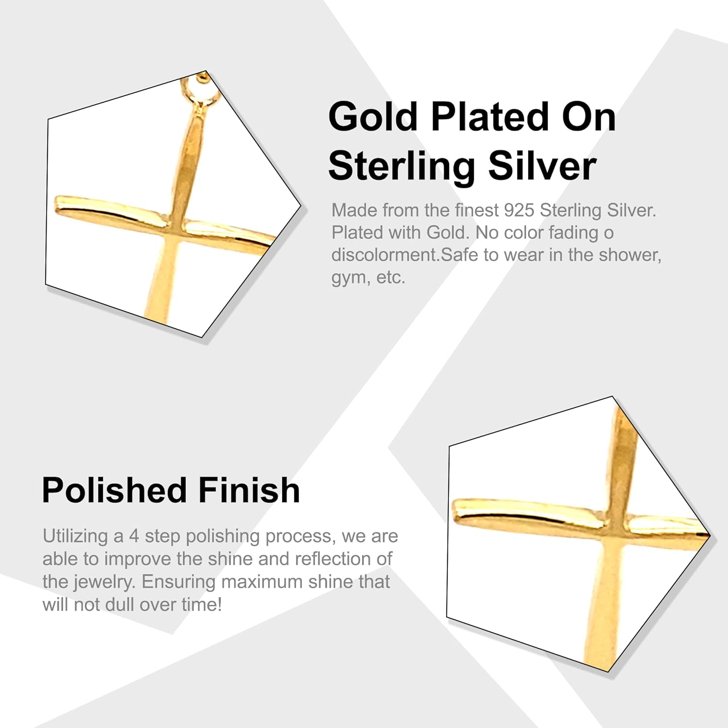 Charm America - Gold Plated Cross Pendant Necklace- Gold Plated on 925 Sterling Silver- Silver Adjustable Necklace 16"-18" - Image 2