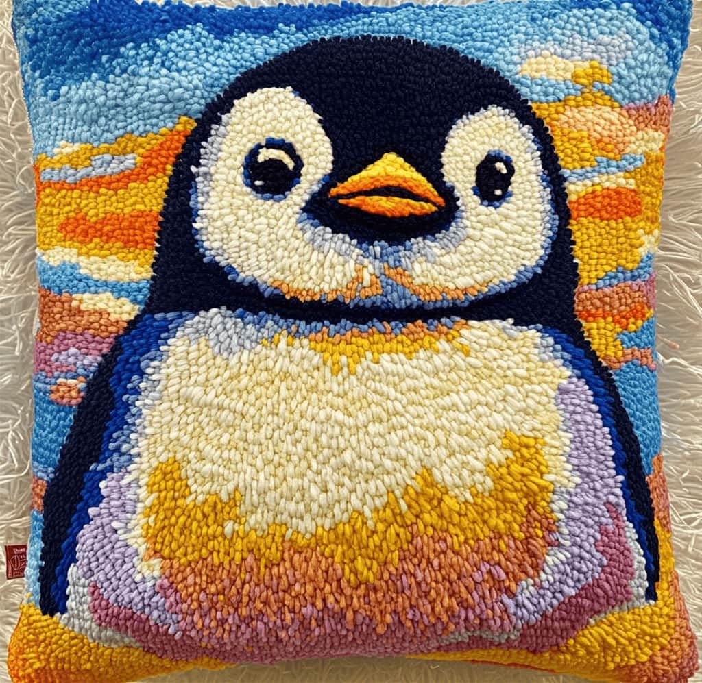 Beginner Latch Hook Cushion Kit,Penguin Decor Pillow Cover 43X43Cm
