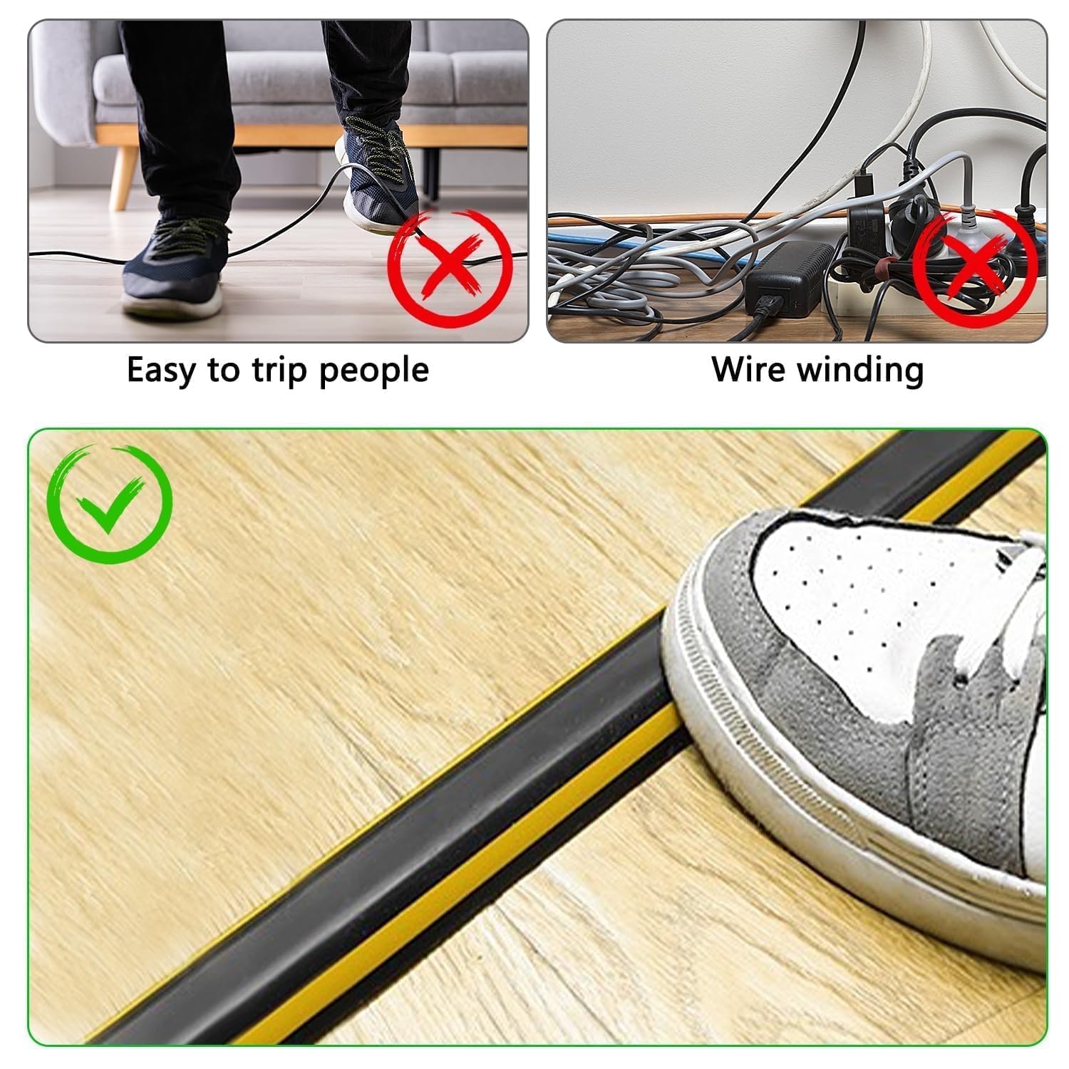 400 cm Goulotte Passe de Cable Adhesif au Sol, Flexible PVC Rampe de Protection Câble Noir, Protege Cable Management Sol pour Bureaux, Maisons, Entrepôts, Concerts, etc
