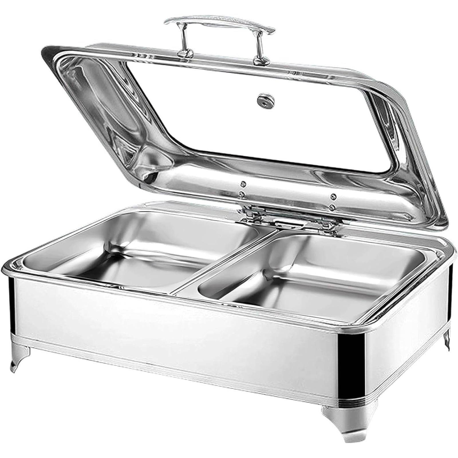 Scaldavivande Elettrico in Acciaio Inox con Coperchio Trasparente, Vassoio Riscaldante Professionale per Alimenti, Ideale per Cucina Domestica (B)