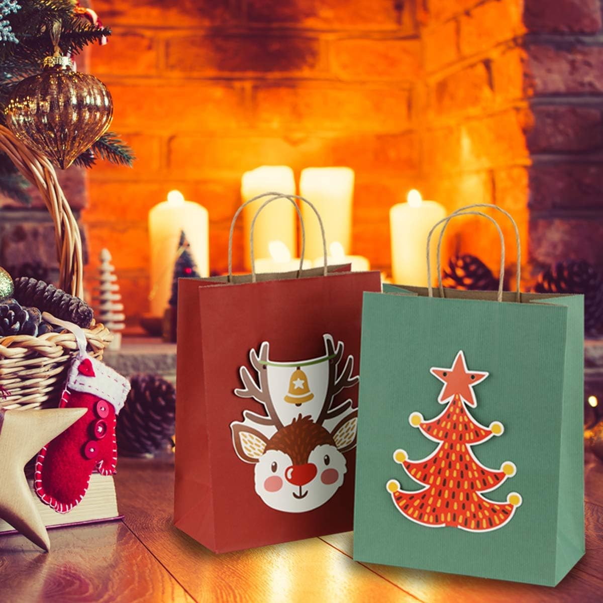 BagDream Gift Bags 8x4.25x10.5 Inches 100Pcs Kraft Paper Bags with Handles Bulk Medium, Green Stripe, 100% Recycled, Retail Merchandise Grocery Paper Sacks - Image 3