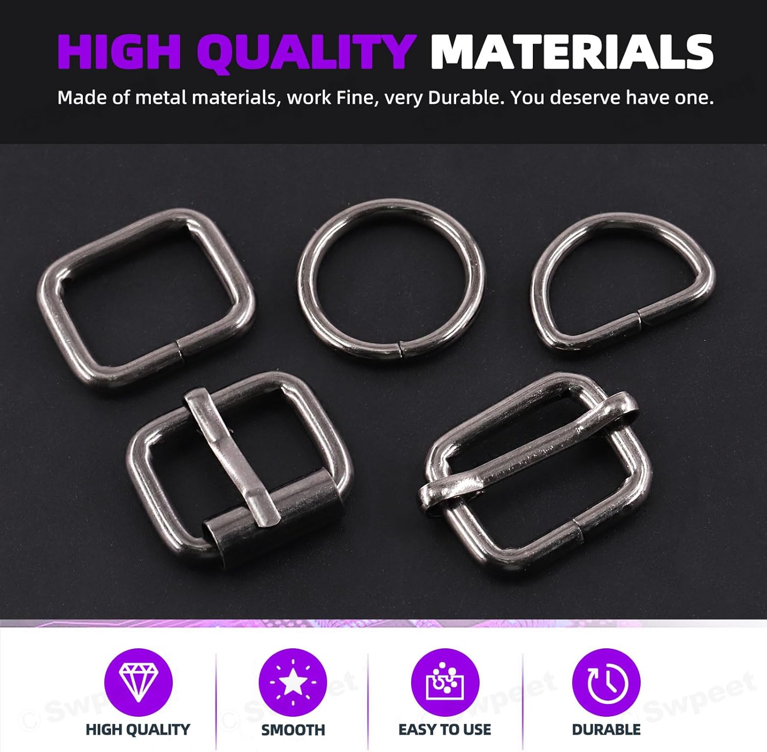 Swpeet 5 Style Metal Buckles - Adjustable Slide, D Ring, Circular Ring - Image 3