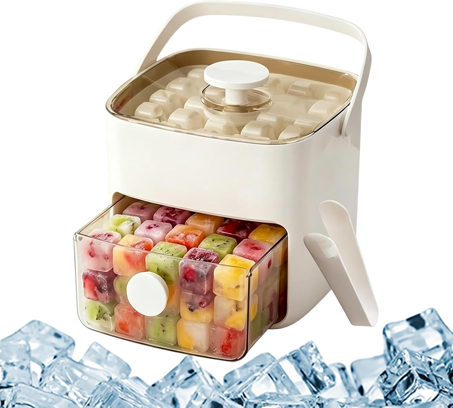 Freezer Ice Tray, Double Layer Mould of 48 Ice Trays – with Handle and Pressing Lid for Cubes – for Whisky Cocktail Milk Drinks Cold Wine Fridge Bar Home