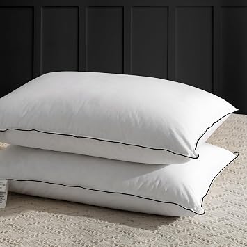 APSMILE Medium Firm Feathers Down Pillow Standard Size Set of 2, Luxury Feathers Pillow for Sleeping, 100% Organic Cotton Cover Hotel Bed Pillow for Side Sleeper White, 20"x26"
