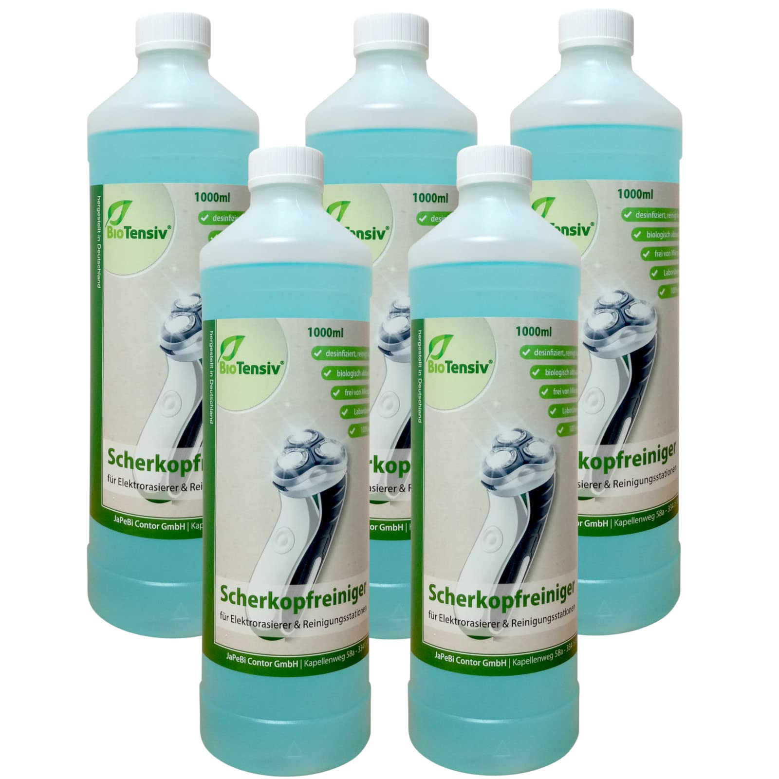 5x Professional Scherkopfreiniger 1000ml | Für Elektrorasierer, Für Braun Clean&Charge Reinigungsstationen, Kompatibel mit Series 3/5/7/9