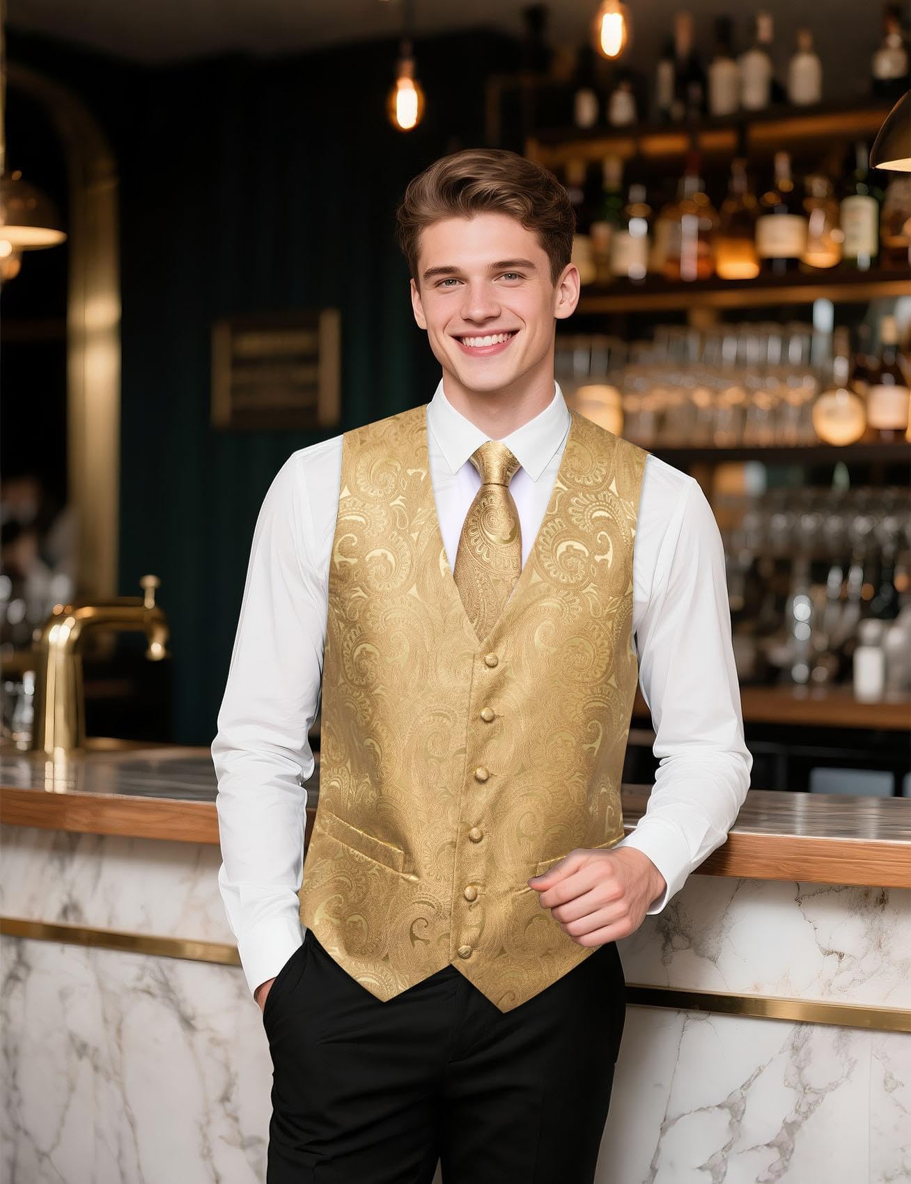 Barry.Wang Chaleco de cachemira para hombre, conjunto de corbata, corbata, pañuelo y gemelos de solapa para boda, 8 unidades