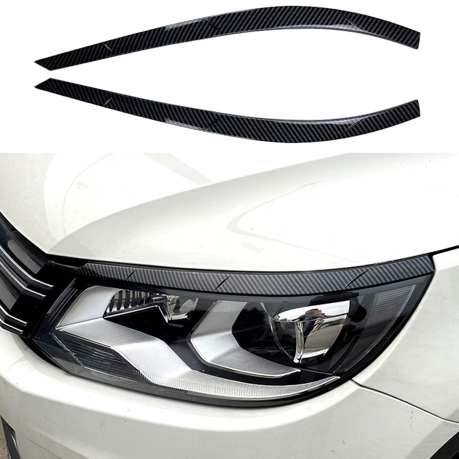YPFYBHD Compatible with VW Tiguan MK1 2011-2016, 1 Pair Car Headlight Eyebrow Eyelid Lamp Car Evil Eye Car Sticker Exterior Accessories Modification, Carbon Fiber Look