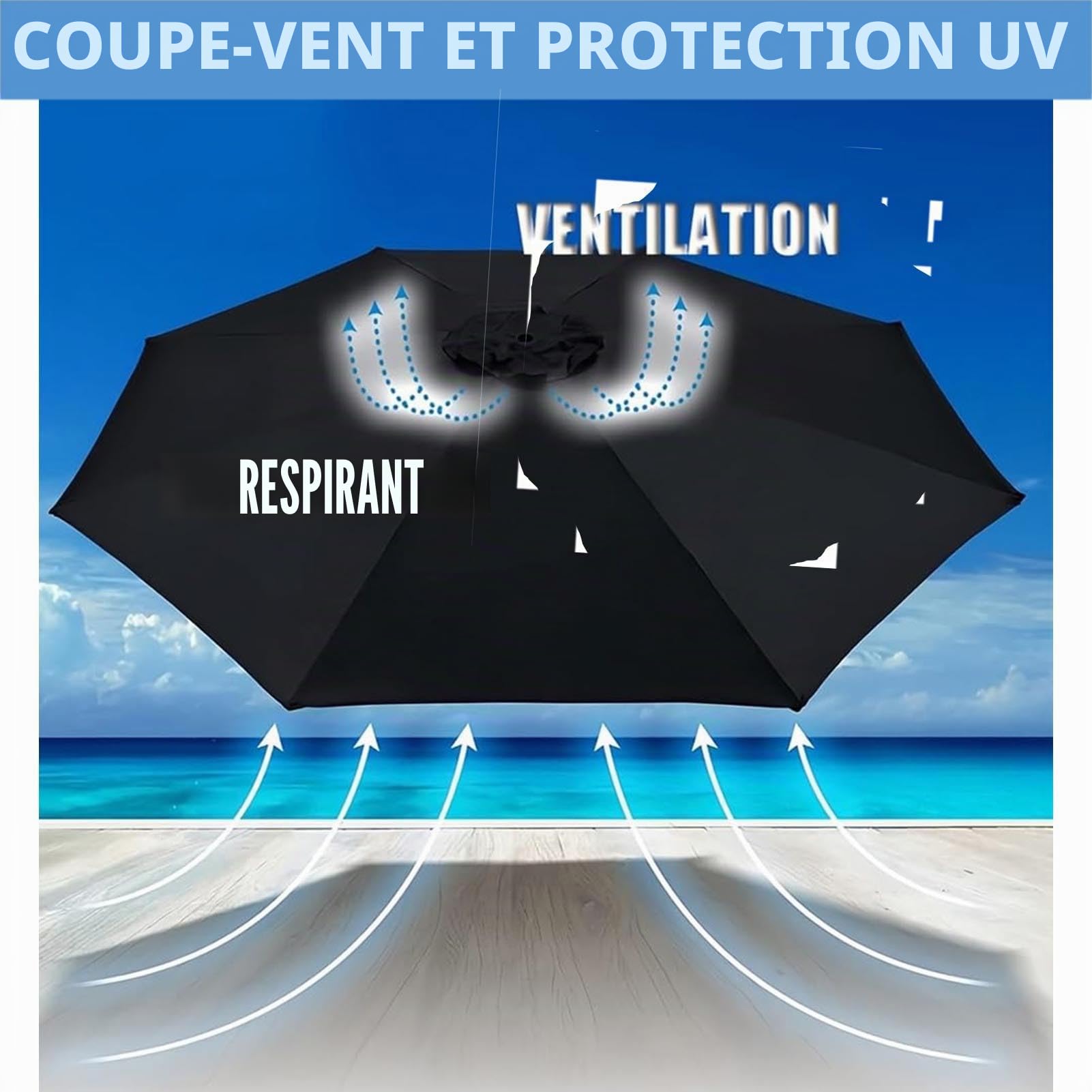 Toile de Rechange pour Parasol 4,0-2,0 Mètres 6/8 Baleines, Extérieur Auvent de Remplacement avec 8 Baleines (4m/13.1ft, Beige)