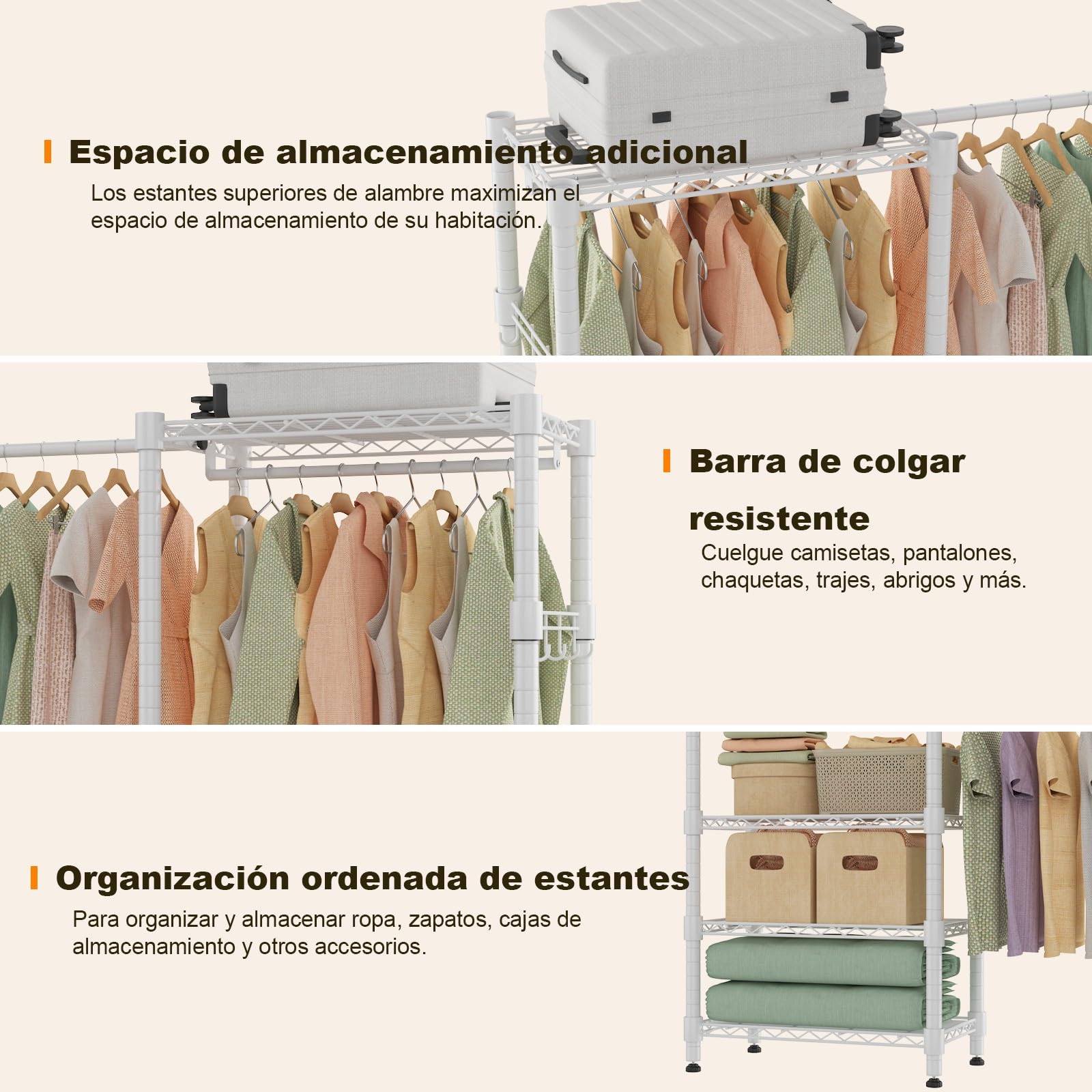 Himimi Perchero Telescópico con 4 Barras para Ropa, Armario Estable de Alta Capacidad con 6 Estantes Metálicos y 1 Gancho, Altura Ajustable, Sistema de Armario Abierto, A(182-240) x H180 cm Blanco