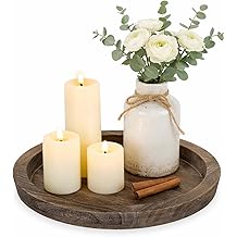 Hanobe Candle Plate Holder Tray: Round Wood Decorative Candle Plate - Rustic Farmhouse CoffeeTable Decor - Tealight Pillar Trays for Home Decor (Distressed)