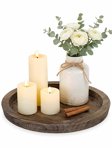 Hanobe Candle Plate Holder Tray: Round Wood Decorative Candle Plate