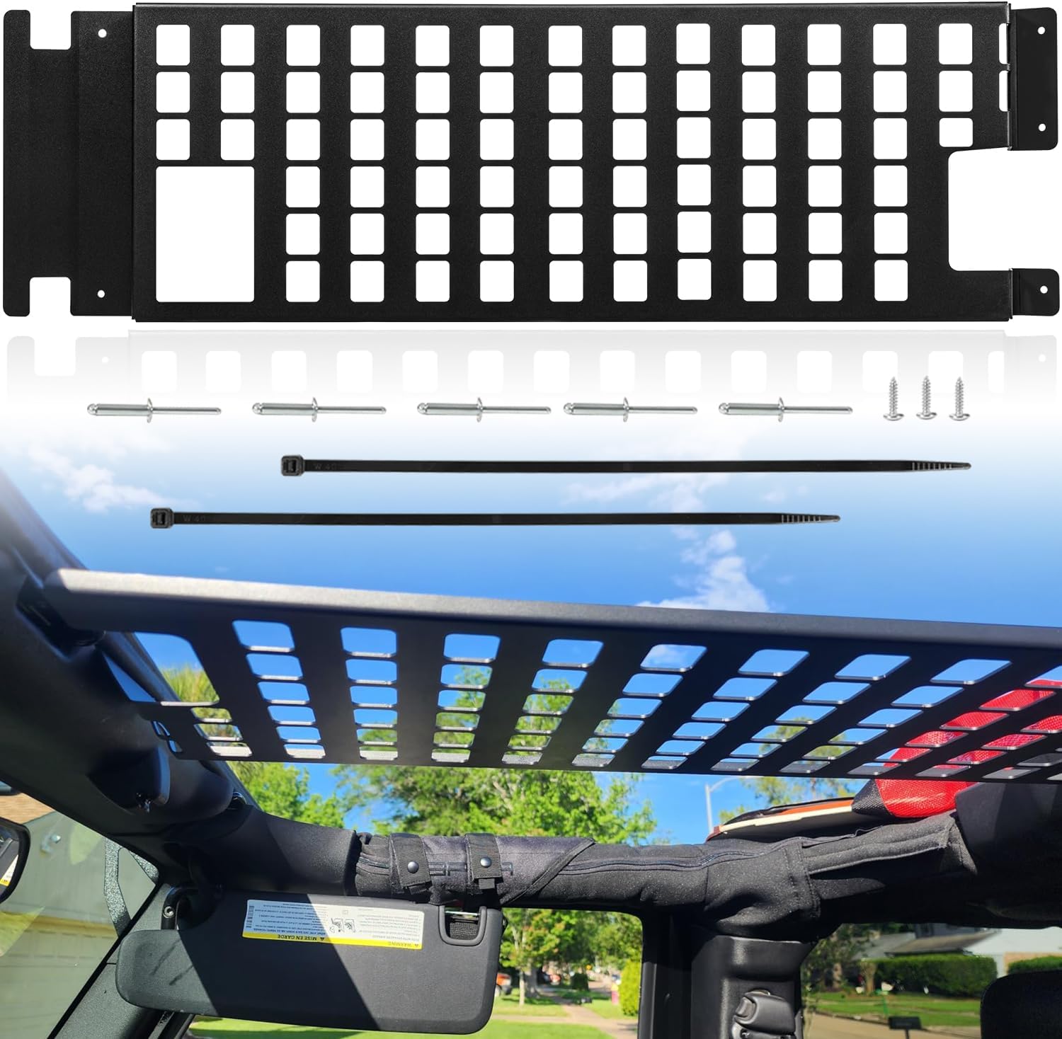 Roof Rack Hard Top Molle Panel for 2007-2018 Jeep Wrangler JK JKU 4 Door Sport Sahara Rubicon X, Hardtop Molle Panel Luggage Storage Carrier Metal Shelf JK Exterior Accessories, Automobile Roof Racks