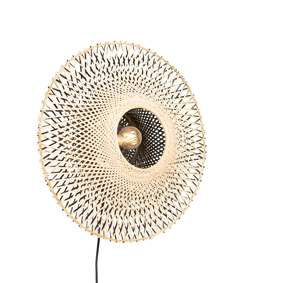 Qazqa Naturel - Smart Wall Lamp I Wall Light Bamboo 50 Cm With Plug Incl. Wifi A60 - Rina - Oriental - Led E27 | 1 Light - Bamboo Wall Light - Suitable For Living Room I Kitchen I Bedroom I