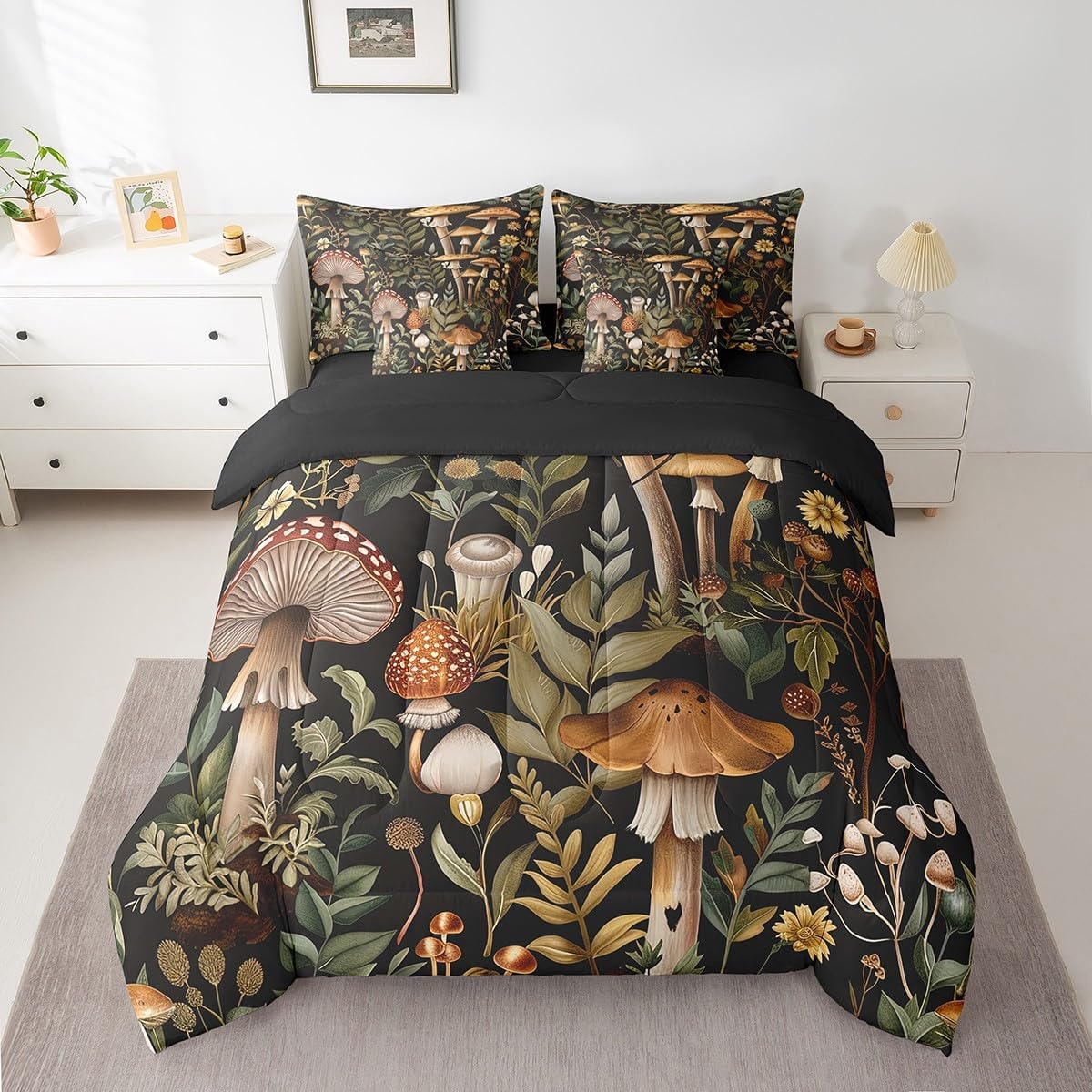 Feelyou Green Frog 7 Pieces Bedding Set Kids Cute Kawaii Queen Comforter Set with Sheets Tropical Amphibian Bed in a Bag for Women Men Room Decor Animal Print Bed Set