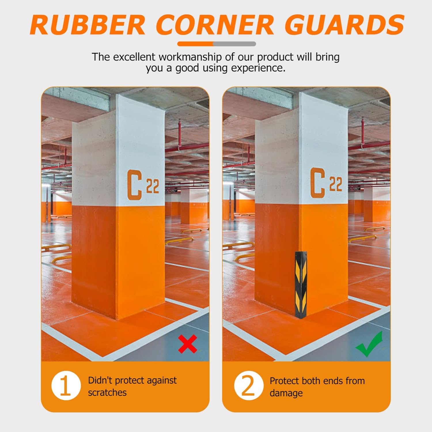 2pcs Rubber Corner Guards Garage Wall Protectors Reflective Safety Strips for Parking Garages and Wall Edges