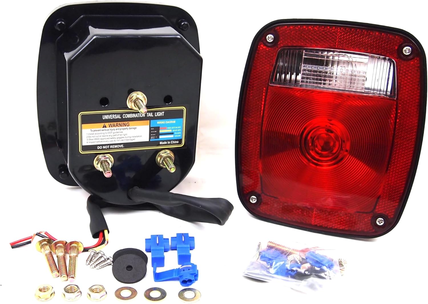 2PC Universal Truck/Trailer Tail Lights – DOT Approved Red & Clear Stop/Tail/Turn Signal Lights (Model HTL-T101) – 12V, 3-Stud Mount, Easy Installation