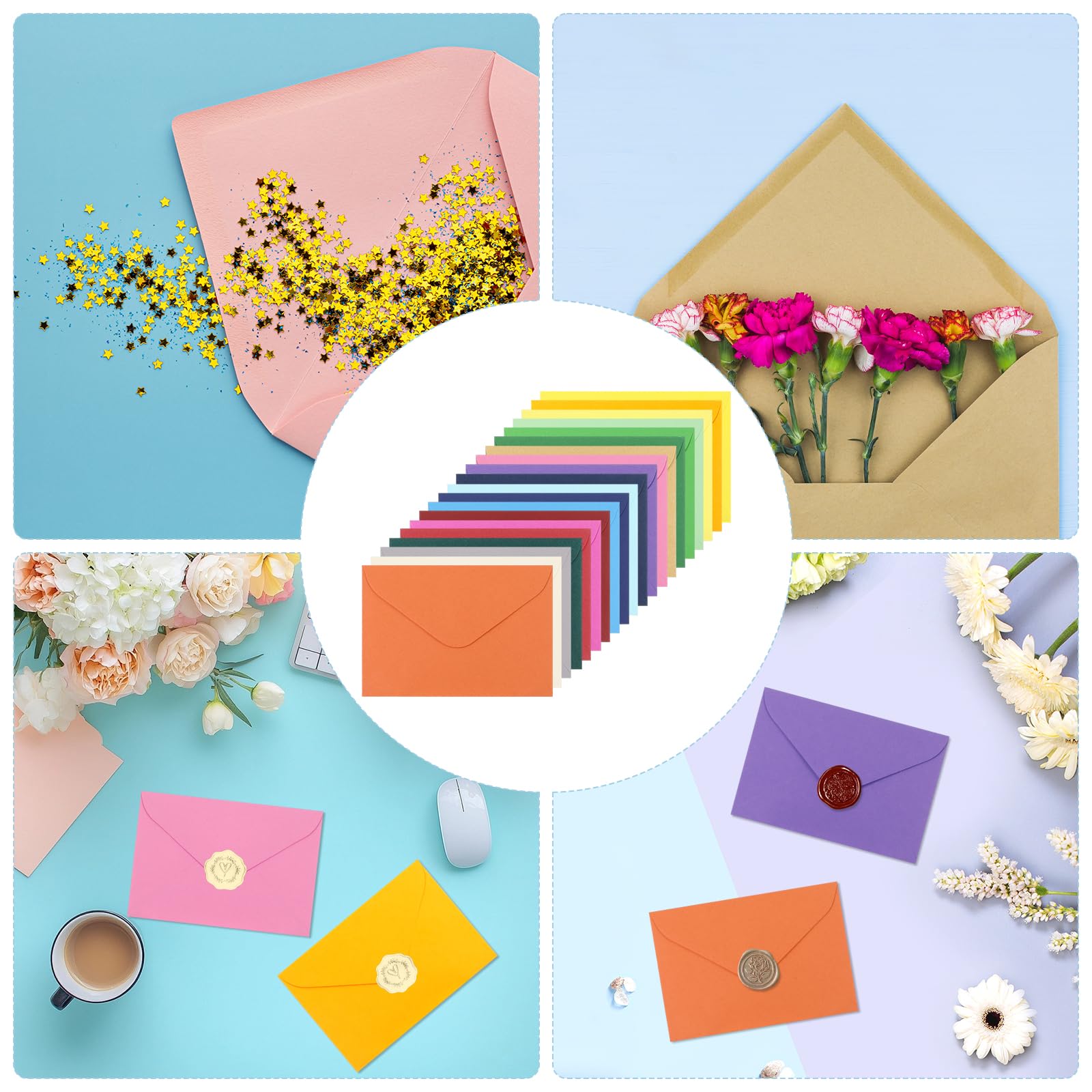 Buste regalo colorate 60 pezzi 20 colori 15,9x10,9 cm con adesivi dorati per nozze compleanni feste
