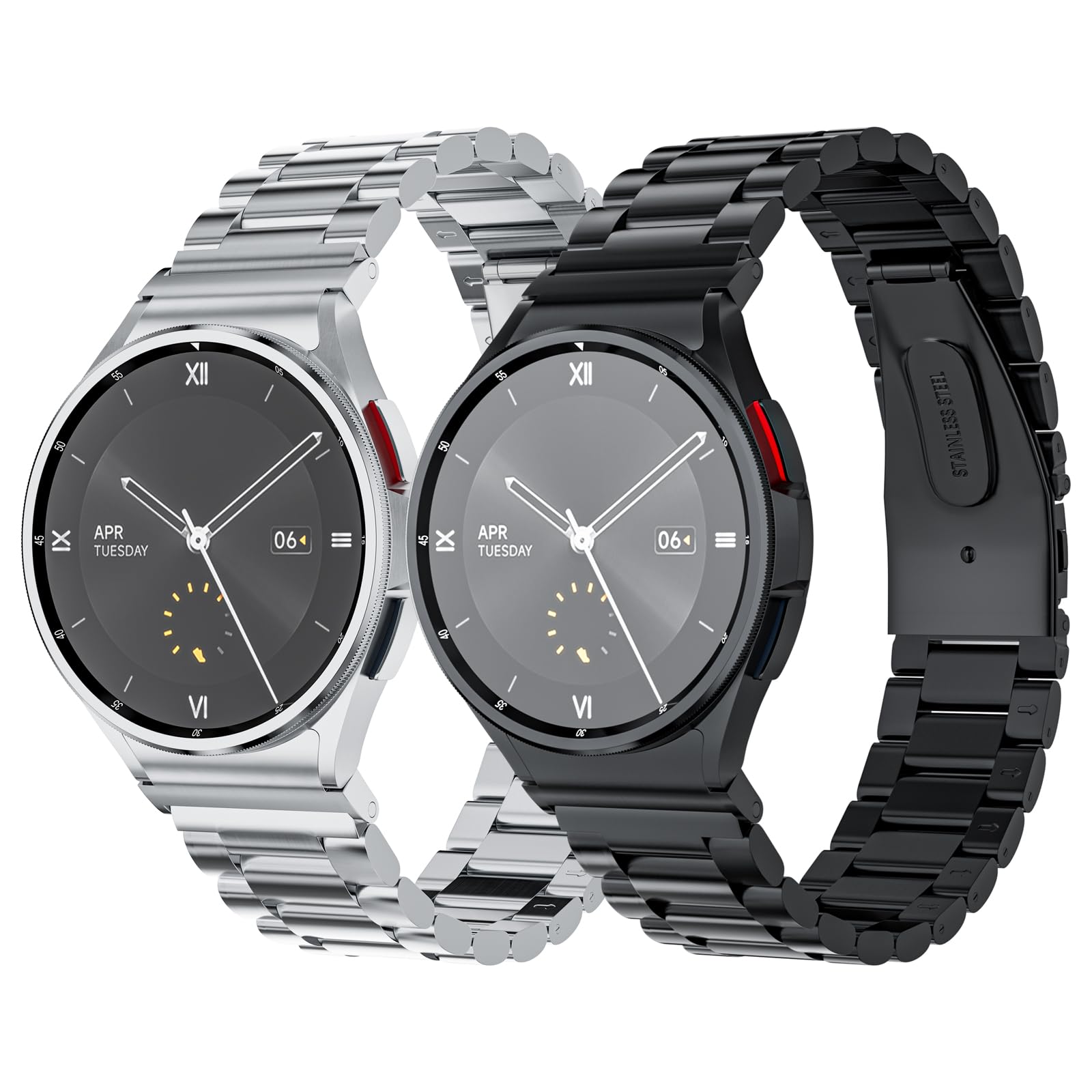 KOREDA One Click No Gap Metal Bands for Samsung Galaxy Watch 7/6/5/4/FE Band 40mm 44mm/Watch 6 Classic Band 43mm 47mm/Watch 5 Pro 45mm/Watch 4 Classic Band, Solid Business Stainless Steel Metal Strap for Men