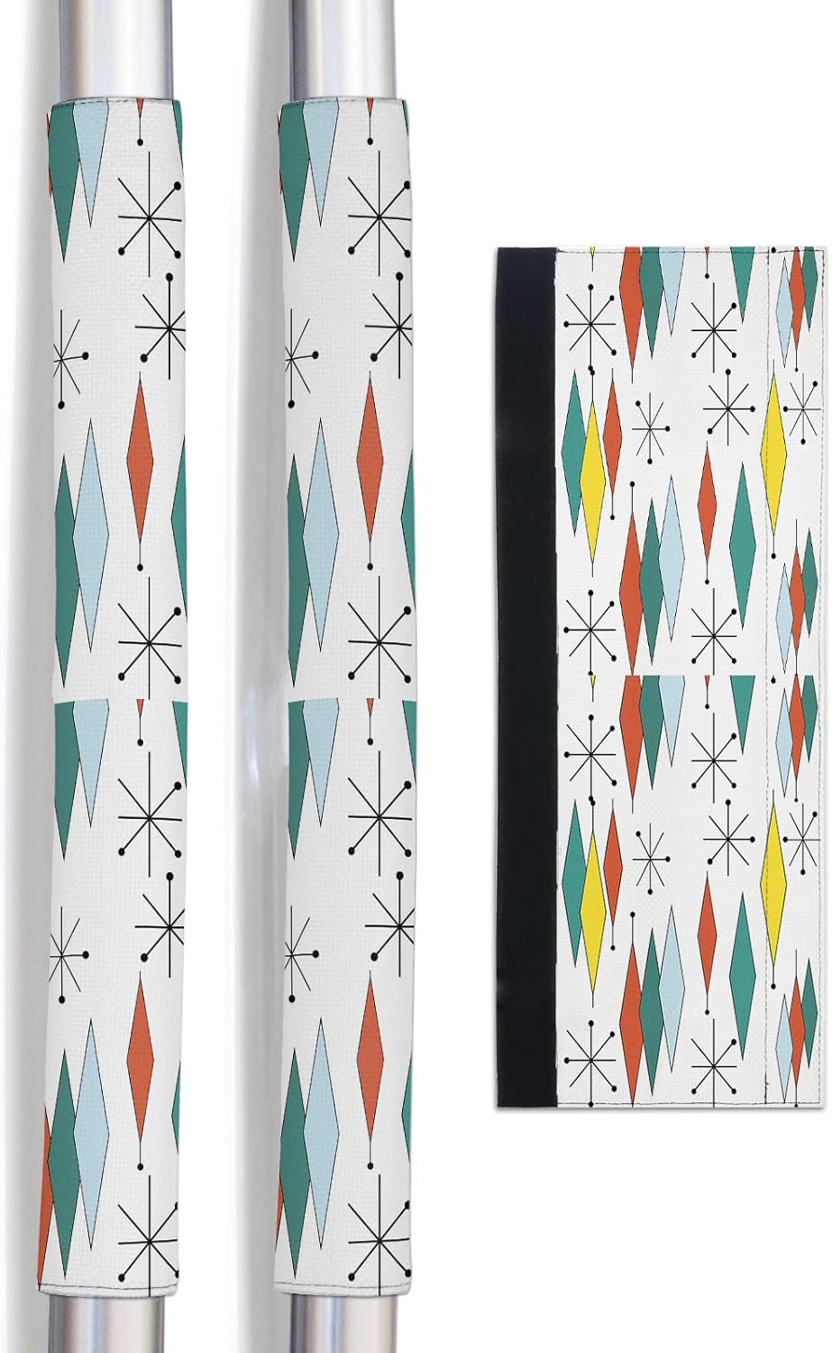 Refrigerator Door Handle Cover Modern Mid Century Dishwasher Microwave Oven Fridge Stove Handles Teal Orange Yellow Geometric Fridge Protector Kitchen Appliance Decor Set of 2