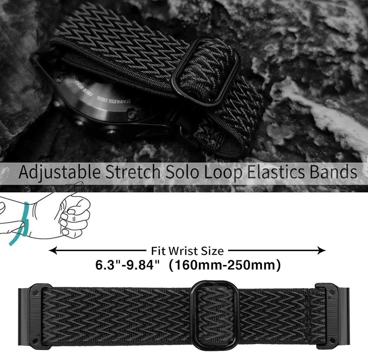 Abanen Upgraded Quick Fit 22mm Elastic Band for Garmin Fenix 8 47mm/ Instinct 3 45mm/ Fenix 7/6/5, Soft Stretchy Loop Nylon Wristband Strap for epix Pro/Tactix 8 (47mm) - Image 6