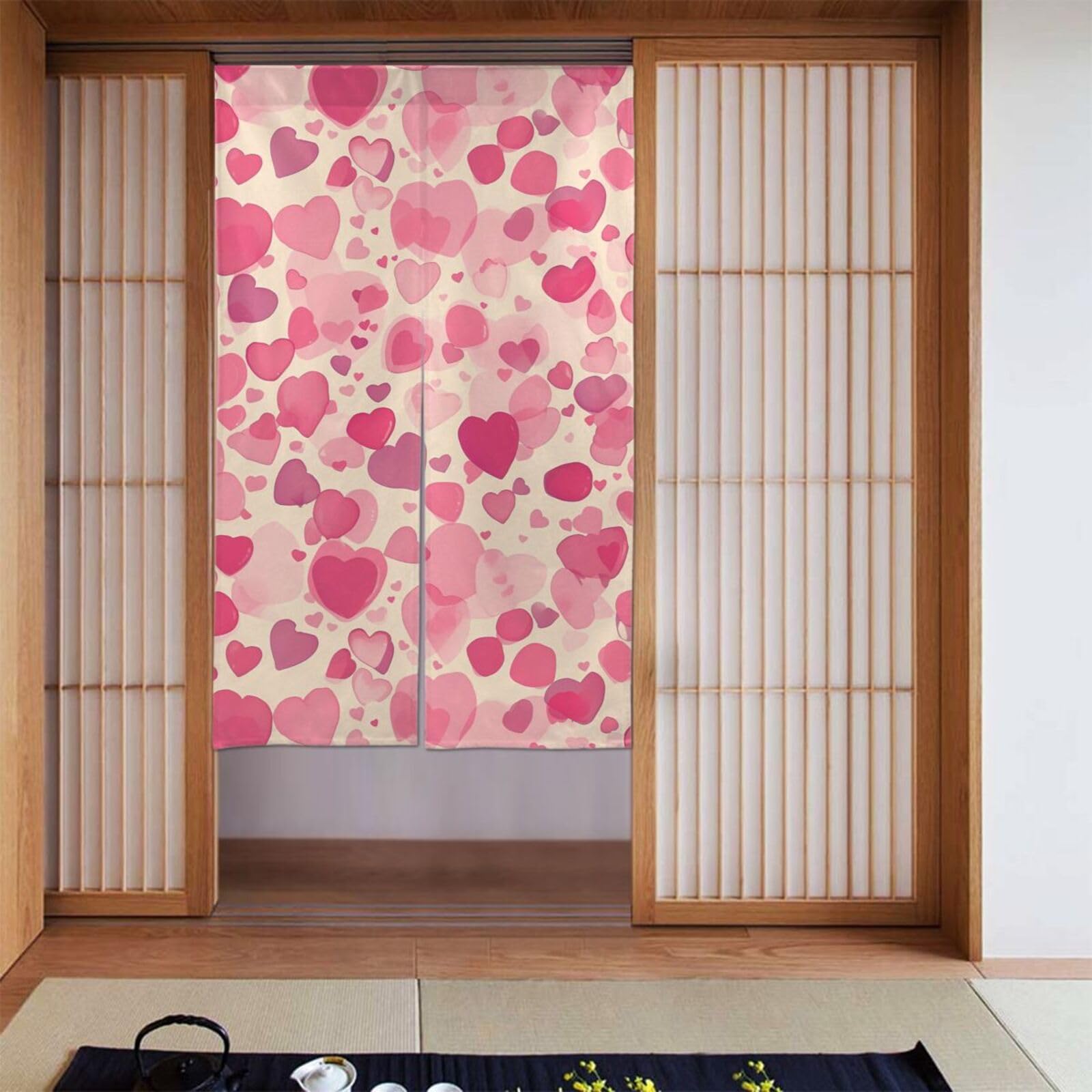 Rideaux occultants anti-lumière jour pour sommeil enfant cœurs roses 142x86cm