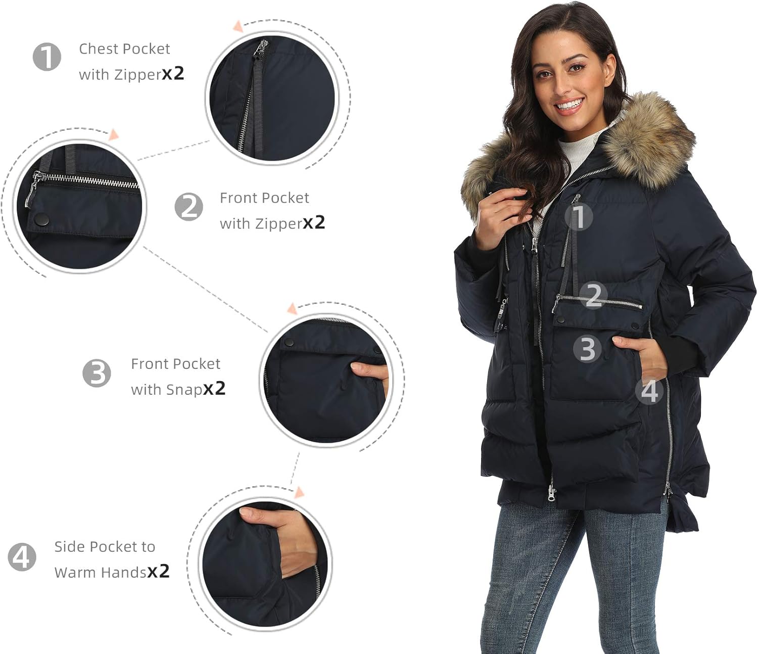 Women's Winter Thickened Down Jackets Long Down Coats Warm Parka with Hood - Image 3