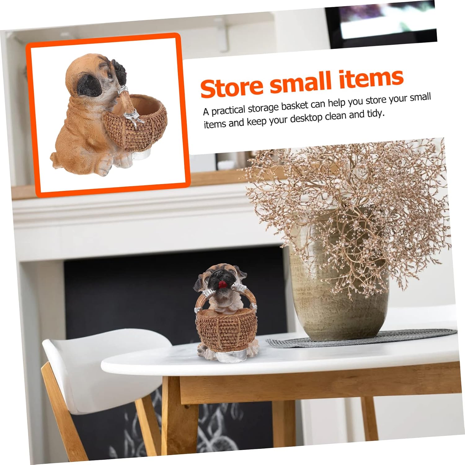 Cute Puppy Resin Key Holder Storage Basket for Home Entryway Decor Creative Dog Figurine Organizer for Keys and Items Unique