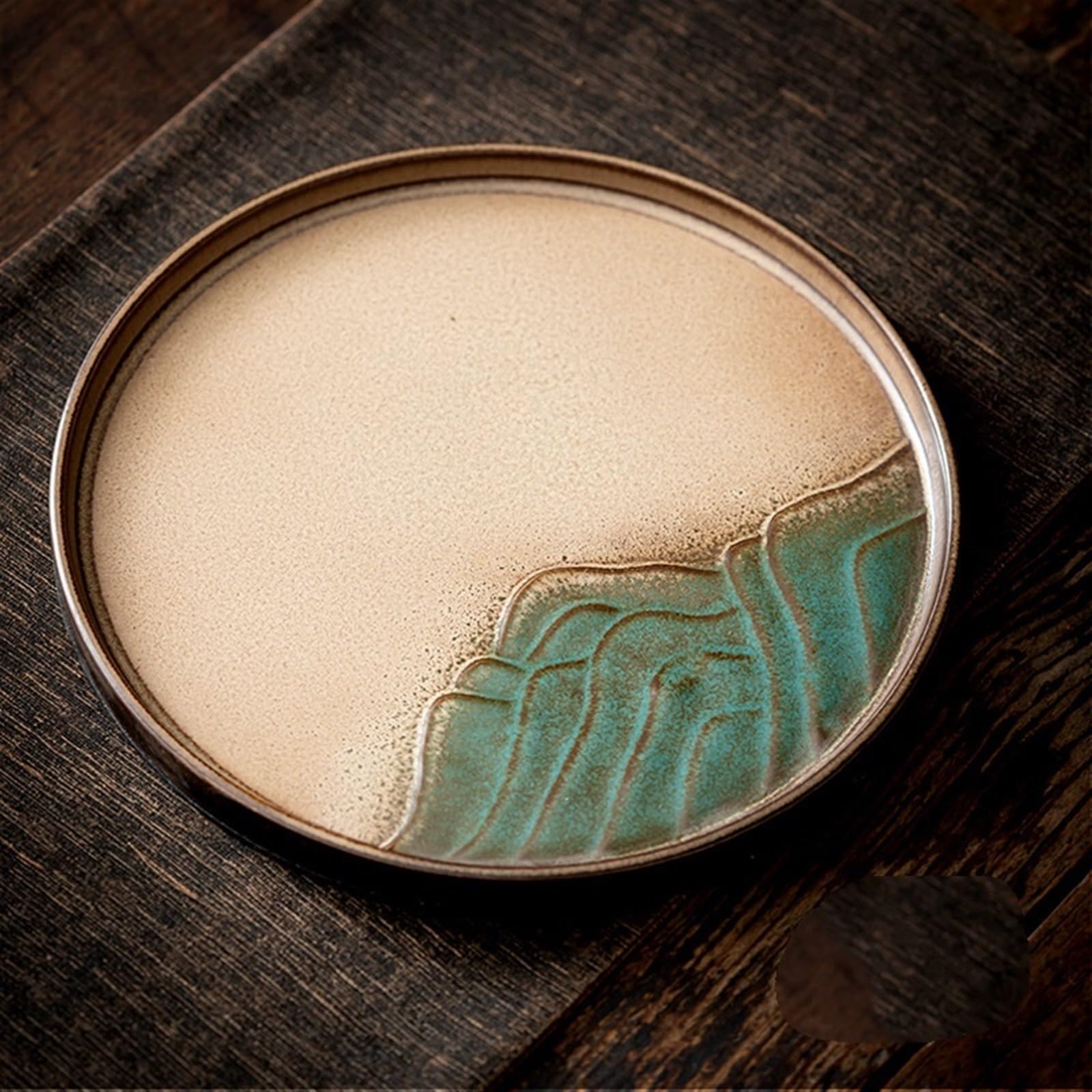 Zestaw do herbaty Gongfu w stylu retro, okrągła taca na herbatę, ceramiczna taca do przechowywania herbaty Kung Fu w stylu chińskim, surowa ceramika, taca z bańkami mydlanymi, kreatywny mały stolik
