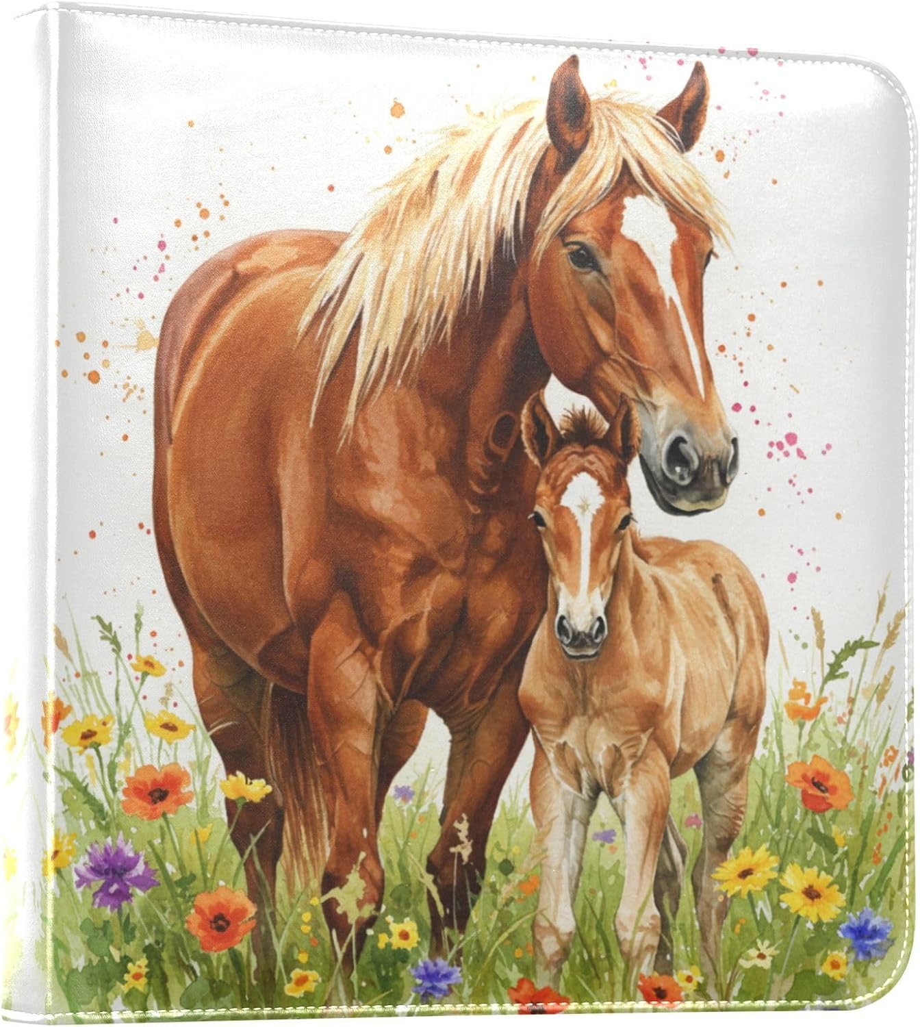 JIPONI Horse Cute Wild Large Photo Album, DIY Leather Cover Scrapbook Albums for 4x6 5x7 6x8 Pictures, Self Adhesive Memory Book for Wedding, Baby, Family