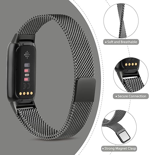 Miniatura 3 de Correa de metal para Fitbit Luxe para mujeres y hombres, correa de repuesto magnética ajustable de malla de acero inoxidable compatible con Fitbit