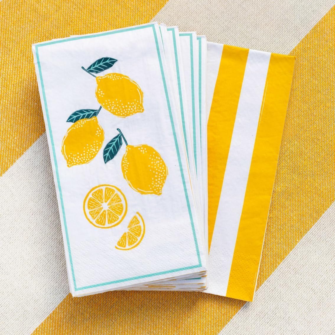 Talking Tables 16 x Premium Long Lunch Lemon Paper Napkins – Stripy Yellow Disposable Napkins - Citrus Guest Towels Two-Sided Serviettes for Decoupage for Alfresco Garden Parties Picnics 40cm 3ply