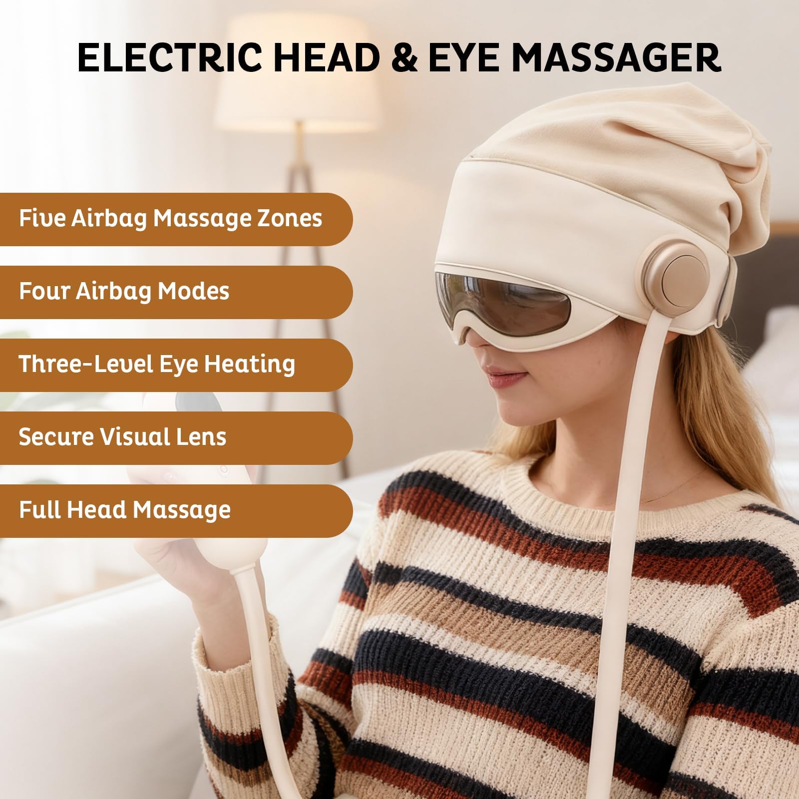 Masajeador recargable para cabeza y ojos con calor: para dolores de cabeza, alivio del estrés y fatiga, ideal para descansar y relajarse, el mejor regalo para mamá y papá.