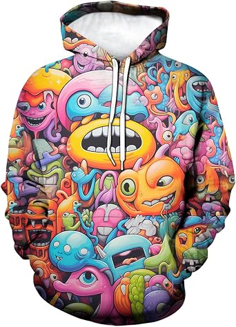 Men Women 3D Trippy Graffiti Animation Graphic Hoodie Hooded Sweatshirts Pockets Long Sleeve Pullover