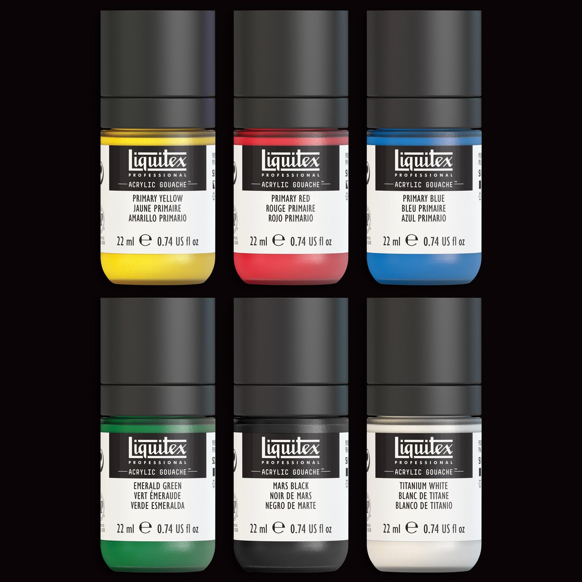 Liquitex 3699323 Profesjonalny gwasz akrylowy, farby podstawowe, zestaw 6 butelek po 59 ml