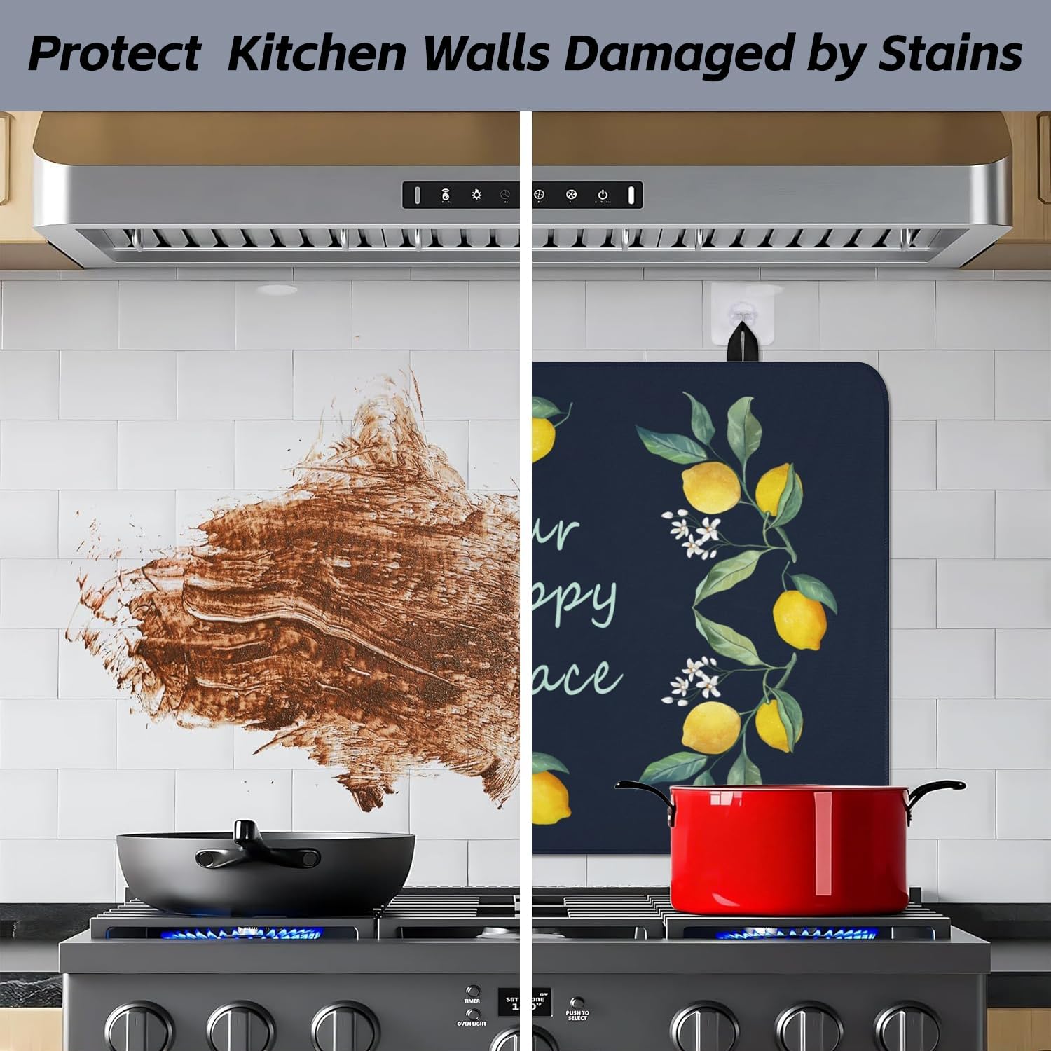 Spring Stove Top Cover for Electric Stoves,Happy lemon Glass Stove Top Cover,Heat Resistant Cooktop Protector Mat,Non-Slip Washable Dish Drying Mat,Spring Summer Kitchen Decor,28"x20"