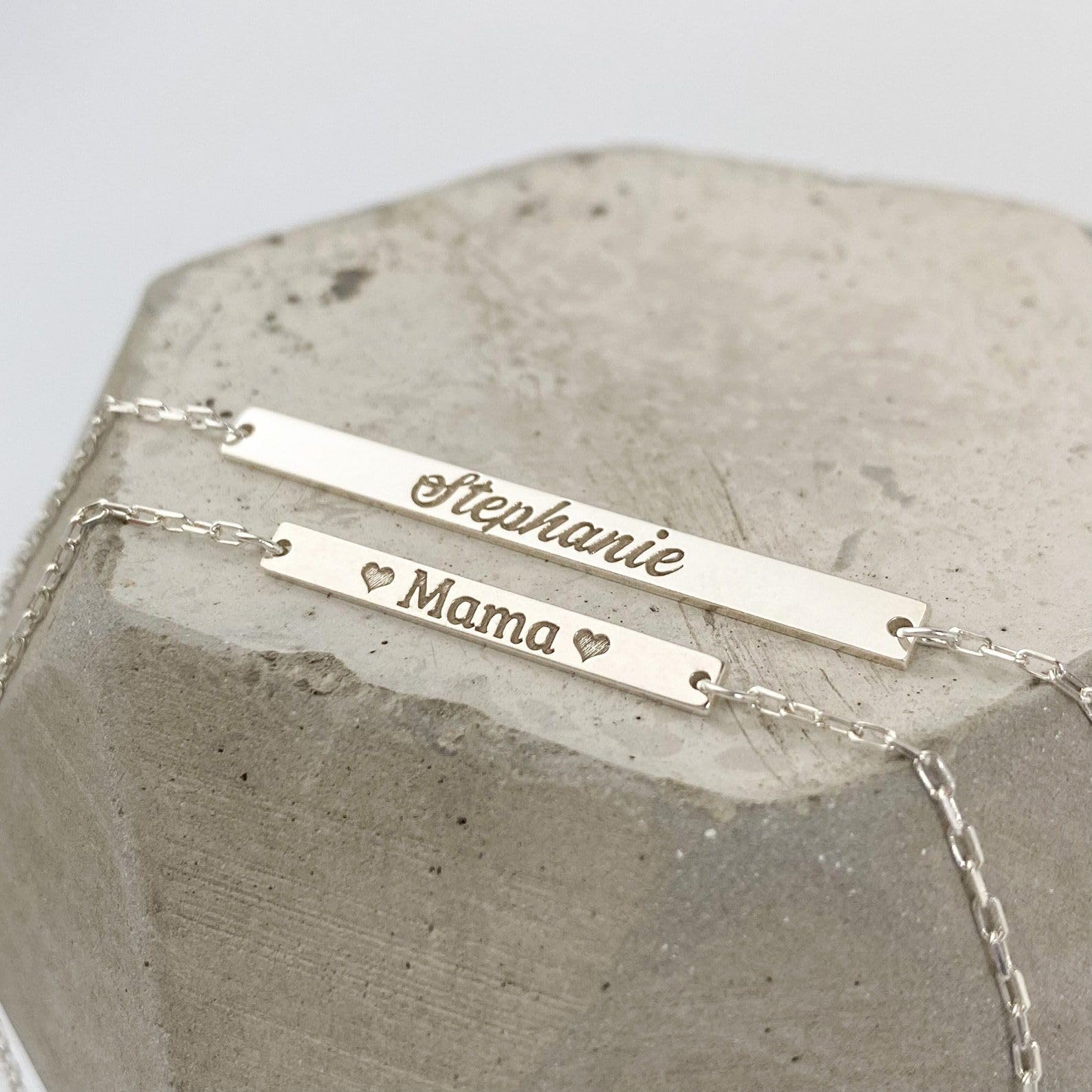 Personalizzato argento sterling barra collana nome coordinata gioiello Festa della Mamma