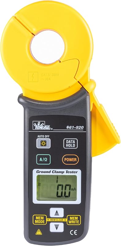 Pinza amperimétrica de resistencia a tierra eléctrica ideal, rango automático digital | Amperímetro con True RMS, probador de continuidad, mide resistencia 0-1200 y 0-30AC, pantalla retroiluminada, probador multímetro digital