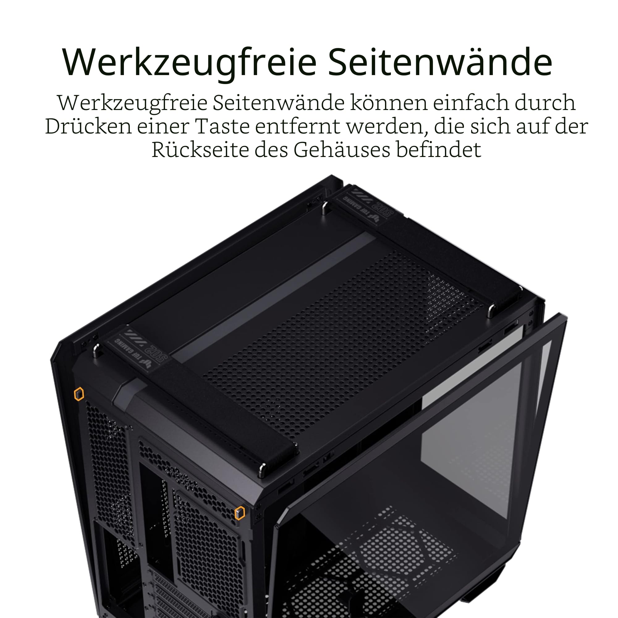 ASUS TUF Gaming GT502 Plus TG Black modulares PC Gehäuse | Zweikammer-Gehäuse, bis 3 Positionen für 360-mm-Radiatoren oder bis zu 13x120mm-Lüfter, Glasscheiben Panoramablick, schwarz